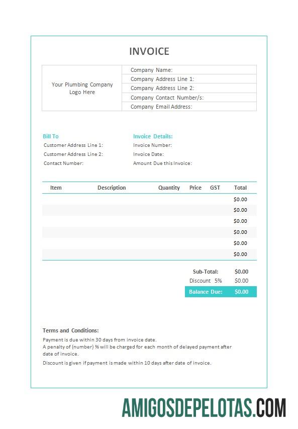 imprimível Modelo de fatura de encanamento